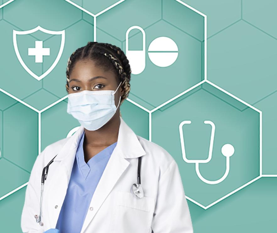 healthcare background with medical symbols in hexagonal frame